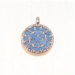 copper Circle pendant paved zircon, rose gold, approx 6mm dia