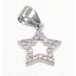 copper Star pendant paved zircon, platinum plated, approx 10mm