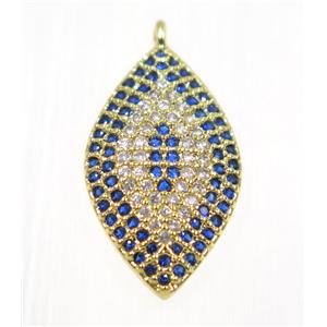 copper oval eye pendant paved zircon, gold plated, approx 12x18mm