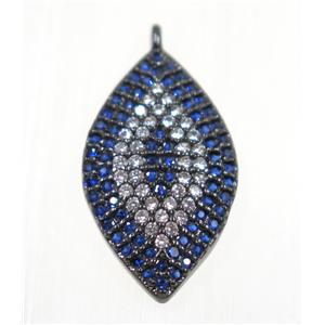 copper oval eye pendant paved zircon, black plated, approx 12x18mm