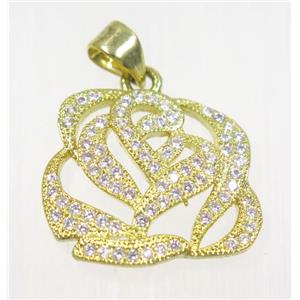 copper flower pendant paved zircon, gold plated, approx 16x18mm