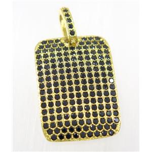 copper rectangle pendant paved zircon, gold plated, approx 18x27mm