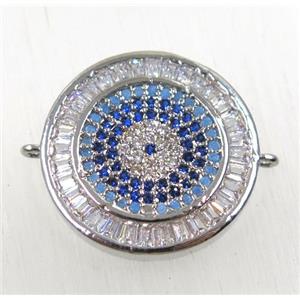 copper circle connector paved zircon, platinum plated, approx 20mm dia