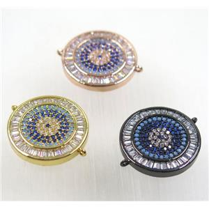 copper circle connector paved zircon, mix color, approx 20mm dia