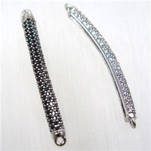 copper stick connector paved zircon, platinum plated, approx 3.5x35mm