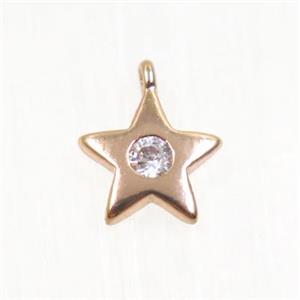 copper star pendant pave zircon, rose gold, approx 7mm dia