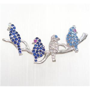 copper birds pendant pave zircon with 2loops, platinum plated, approx 18-32mm