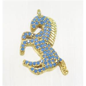 copper seahorse pendant pave zircon, gold plated, turq, approx 12-20mm