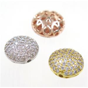 copper button beads paved zircon, mix color, approx 11mm dia