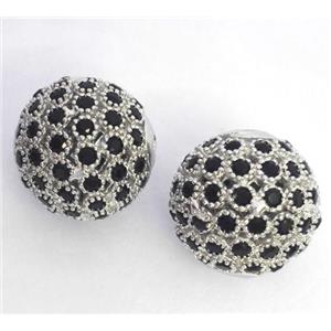 copper bead paved zircon, round, platinum plated, approx 8mm dia