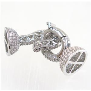 copper clasp paved zircon, platinum plated, approx 14-38mm