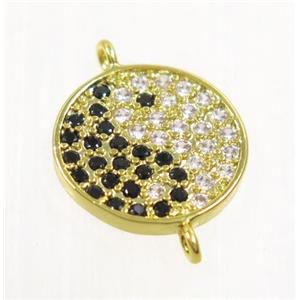 copper taichi connector paved zircon, gold plated, approx 12mm dia