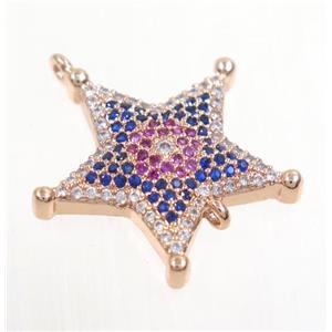 copper Star connector paved zircon, rose gold, approx 20mm dia