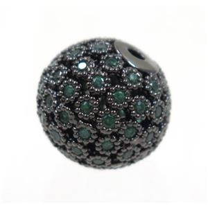 copper bead paved zircon, round, black, approx 10mm dia