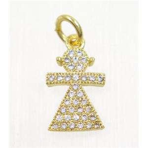 copper Kid pendant paved zircon, cartoon, gold plated, approx 8x12mm