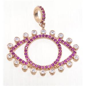 copper Eye charm pendant paved zircon, rose gold, approx 17x25mm
