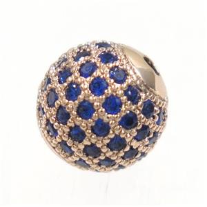 round copper beads paved blue zircon, rose gold, approx 10mm dia