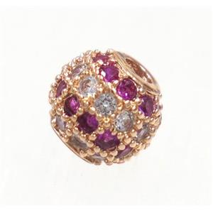 round copper beads paved zircon, rose gold, approx 6mm dia