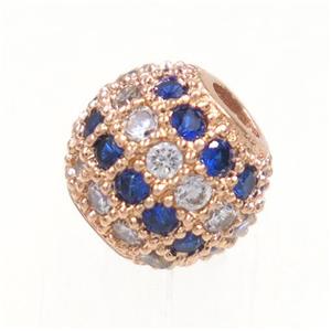 round copper beads paved zircon, rose gold, approx 6mm dia