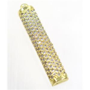copper stick pendant paved zircon, gold plated, approx 6.5x33mm