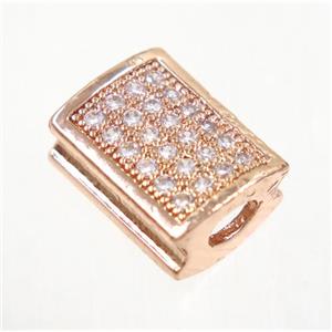 copper rectangle beads paved zircon, rose gold, approx 8.5x11mm