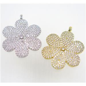 copper flower pendant paved zircon, mix color, approx 29mm dia