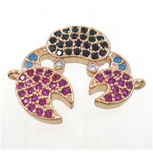 copper Crab connector paved zircon, rose gold, approx 15-16mm