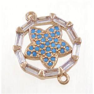 copper circle connector paved zircon with star, rose gold, approx 15mm dia