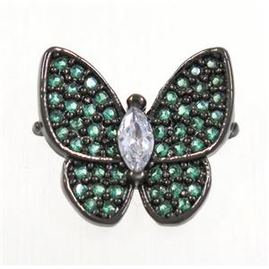 copper butterfly connector paved zircon, black plated, approx 13-14mm