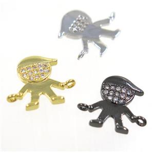copper cartoon boy connector paved zircon, mix color, approx 8x12mm