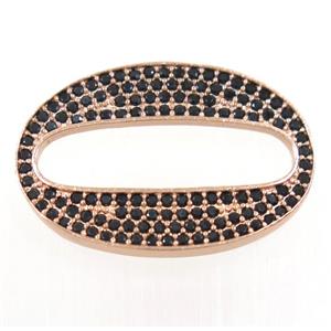 copper oval connector paved black zircon, rose gold, approx 18x25mm