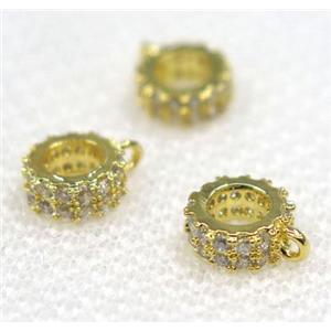 copper hanger bail pave zircon, gold plated, approx 7mm dia, 4mm hole