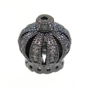 copper crown tassel bail paved zircon, black plated, approx 13mm