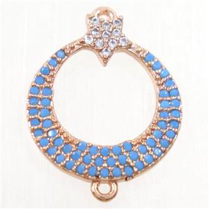 copper circle connector paved zircon, rose gold, turq, approx 15.5mm dia