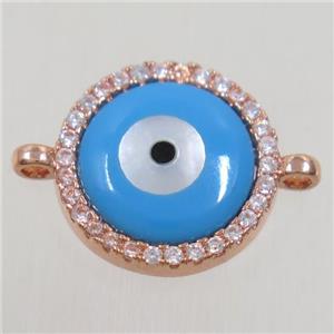 copper connector paved zircon, evil eye, rose gold, approx 13mm dia
