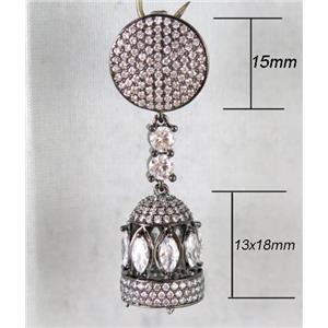 copper pendant paved zircon, black, approx 15mm dia, 13x18mm