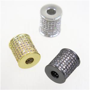 copper tube beads paved zircon, mix color, approx 9.5-11.5mm