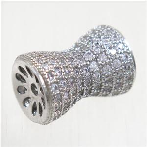 copper bamboo beads paved zircon, platinum plated, approx 11-17mm
