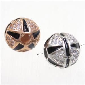 copper beads paved zircon, round, mix color, approx 11mm dia