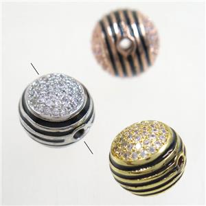 copper beads paved zircon, round, mix color, approx 11.5mm dia