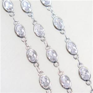 copper chain paved zircon, oval, platinum plated, approx 4.5x5.5mm