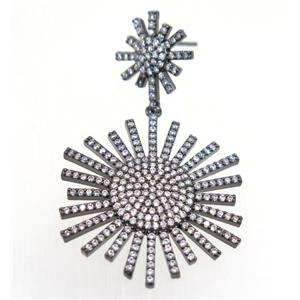 copper starburst earring paved zircon, black plated, approx 14-32mm