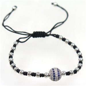 handmade bracelet with nylon wire, zircon bead, approx 50-60mm dia