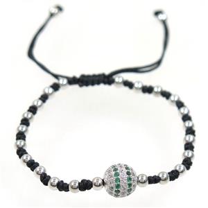 handmade bracelet with nylon wire, zircon bead, approx 50-60mm dia