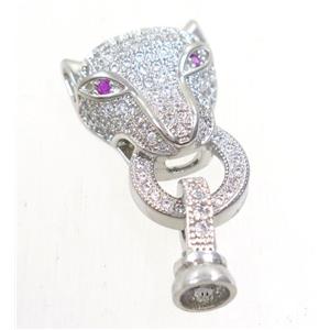 copper pantherhead tassil bail paved zircon, platinum plated, approx 14-30mm