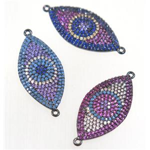 copper connector paved zircon, black plated, mix color, approx 14-26mm