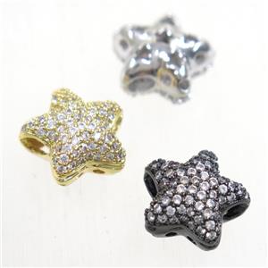 copper star beads paved zircon, mix color, approx 12.5mm dia