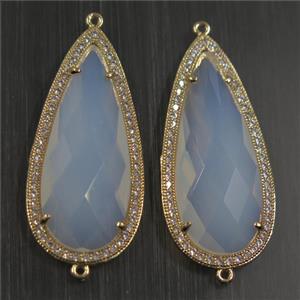 copper teardrop connector paved zircon with white opalite crystal glass, gold plated, approx 18-40mm