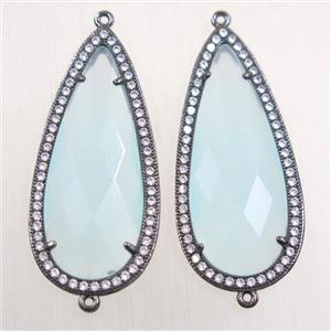 copper teardrop connector paved zircon with lt.blue crystal glass, black plated, approx 18-40mm