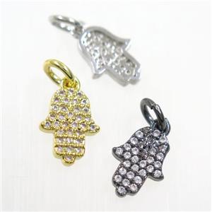 copper hamsaHand pendant paved zircon, mix color, approx 8-10mm